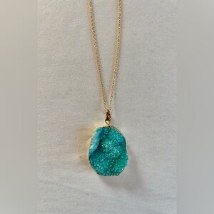 Gold Chain Necklace with Teal Pendant